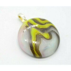 Brown Yellow Blue White Swirl Flattened Glass Jabo